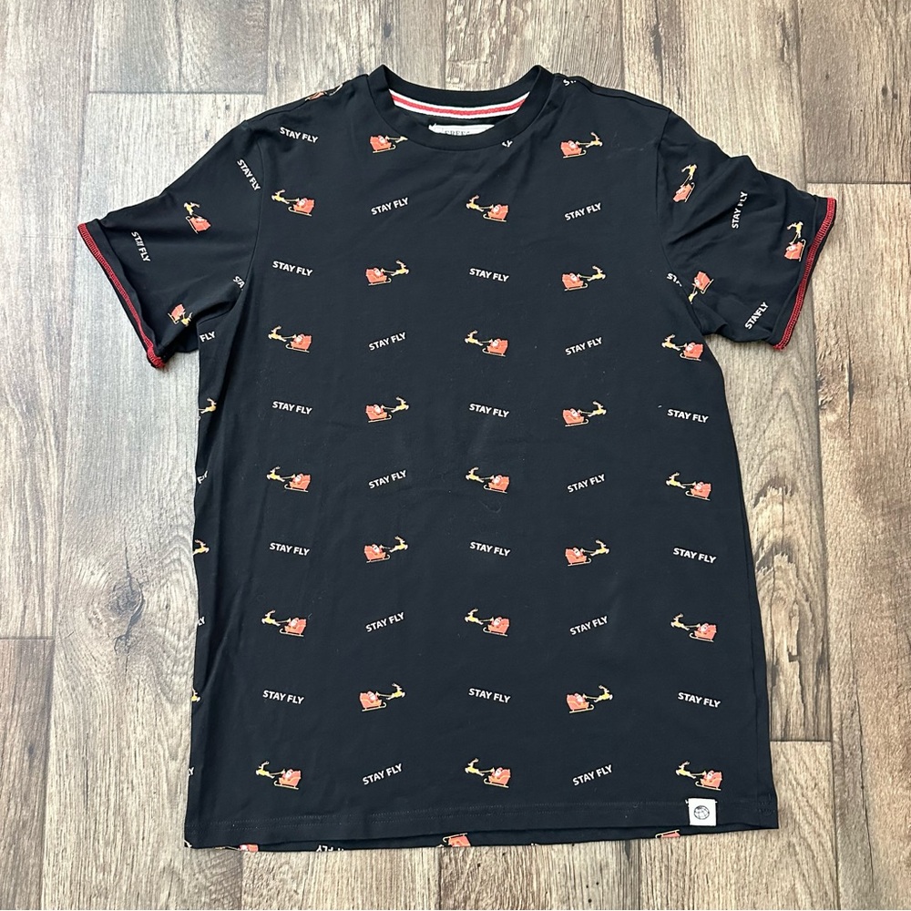 Free Planet T Shirt Santa Sleigh Stay Fly Christmas Mens Size S Black
